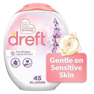 Dreft Laundry Detergent Pacs, Lightly Scented, Lavender, For Baby and Family, XL Pacs, 45 Count
