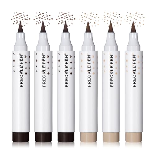 6PCS 2 Colors Freckle Pen,Natural Lifelike Liquid Fake Freckle Pen Waterproof Freckle Makeup Pen Magic Freckle Color,Long Lasting Quick Dry Faux Freckle Pen (Light Brown & Dark Brown)