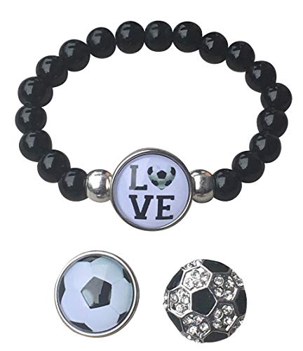Soccer Interchangeable Snap Charm Bracelet- Beaded Soccer Jewelry, Gift For Soccer Players