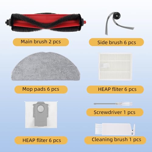 Image of Replacement Parts for Roborock Q7 M5 /M5+, Q7 L5 /L5+ Robot Vacuum | 2 Main Brushes, 6 Dust Bags, 6 Mop Pads, 6 HEPA Filters, 6 Side Brushes, 1 Cleaning Brush & 1 Screwdriver - Accessories Kit