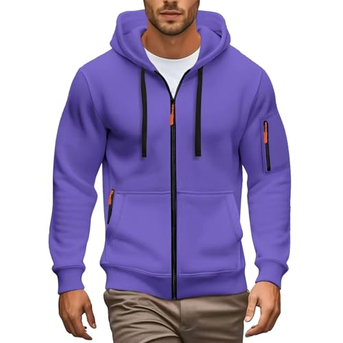 Sweat à capuche tactique homme XXL veste zippée violette à poches