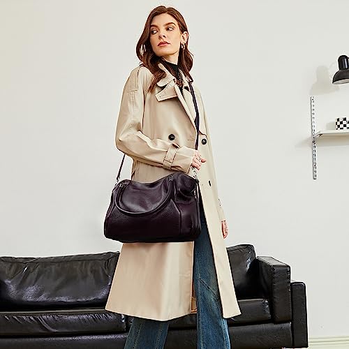 Image of HESHE Leather Shoulder Purses for Women Tote Handbags Satchel Hobo Handbag | Designer Genuine Leather Travel Top Handle Work Bag Ladies Crossbody Purses Adjustable Straps Large Capacity Zippered Closure