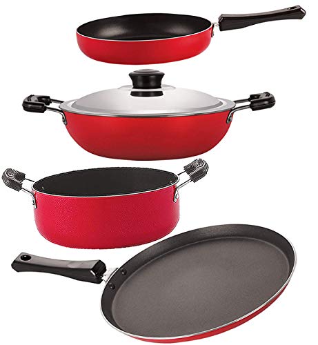 Image of Nirlon Dishwsher Safe Non Stick Gift Cookware Set of 4 Pieces (FT13 FP11 DKD(J) CS24)