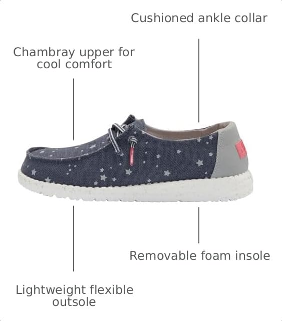 Image of HEYDUDE Girl's Wendy Youth Cat Eye Navy Size 4 | Girl's Shoes | Girl's Lace Up Loafers | Comfortable & Light-Weight