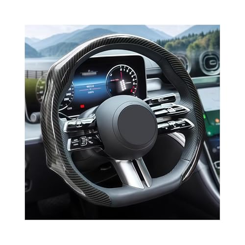 Zpana Carbon Fiber Car Steering Wheel Cover Leather Non-Slip Vehicle Steering Wheel Cover for 14.5-15 Inch Comfortable Auto Interior Protector Decoration Accessories Universal Fit(Black)