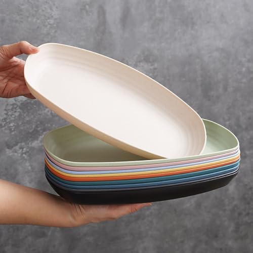 Image of Wheat Straw Plates for Steak, Pasta, Dessert, Salad, Dinner, Sushi, Side Dish, Fruit, Appetizer, Cake, Snacks, Rice Unbreakable Kids Fiber Tableware Microwave Safe (Grey, Pack of 4)