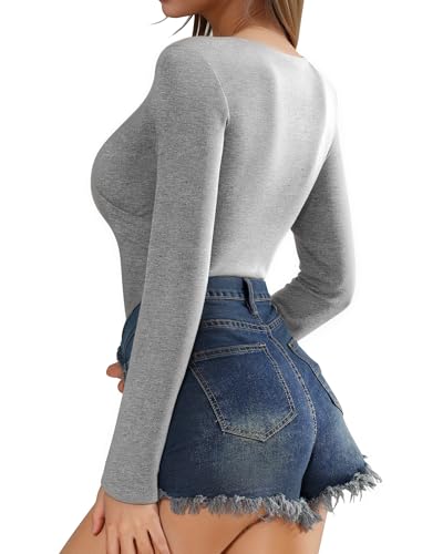 Image of Mangopop Women' Surplice Ruched Plunge Neck Deep-V Long Sleeve Bodysuit Jumpsuits