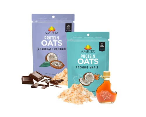 Amrita Chocolate Coconut (14 Oz) + Coconut Maple (14 Oz) Overnight Protein Oats | High Fiber, Low Sugar Oatmeal, Breakfast Cereal, Protein Shakes, Healthy Snacks | Old Fashioned Rolled Oats | Vegan, N #TOP14