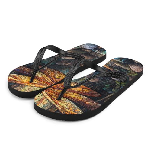 Dragonfly Stained Glass Art Flip-Flops, Colorful Insect Print Sandals, Summer Beach Shoes, Comfy Casual Footwear2