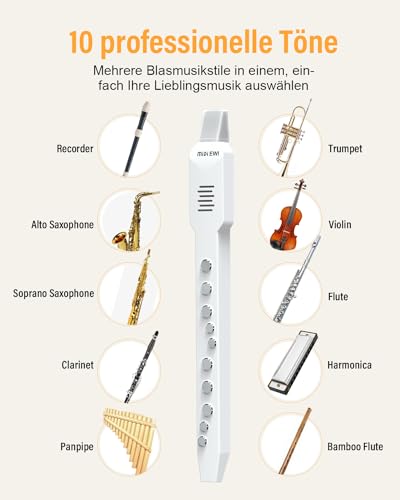 OYAYO Digitales Blasinstrument, Elektrisches Blasinstrument Weiß Unterstützt MIDI-Bluetooth, Elektronisches Blasinstrument mit Abnehmbarer Düse und Stromkabel, Eingebaute 10 Musikinstrumententöne