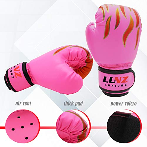 Luniquz Kids Boxing Gloves for Punching Bag Training, 4 OZ 6 OZ Fit 3 to 14 YR, Pink