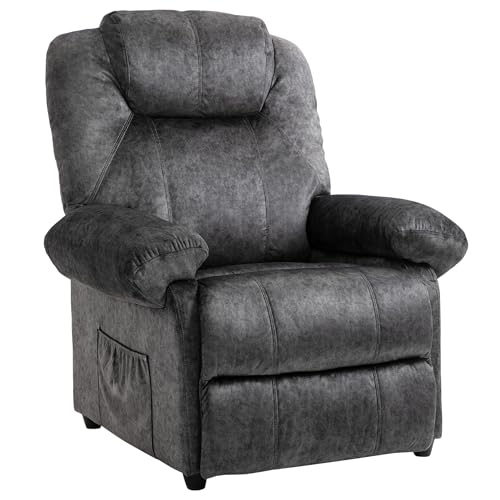 HOMCOM Sillón Relax Reclinable Manual, Sillón Relax de Terciopelo con Reposabrazos, Reposapiés, Acolchado Grueso, Butaca Reclinable hasta 135º para Salón, Dormitorio, Oficina, Negro