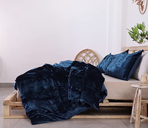 Madhu International Royal Blue Velvet Duvet Cover - Made Of Premium Rayon Velvet - Queen Size Duvet And Pillow Cover Set Of 3 - Luxury Boho Bedding - Uo Comforter Cover Quilt - 90 Inches X 90 Inch #TOP2