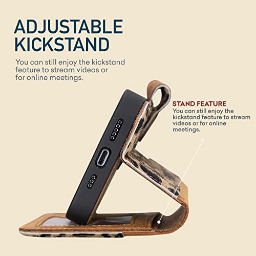Bayelon Iphone 13 Pro Case, Full Grain Leather Wallet Case, Detachable Magnetic Phone Wallet, Flip Cover With Card Slots, Kickstand, Case For Iphone 13 Pro Compatible With Magsafe (Leopard Pattern) #TOP2
