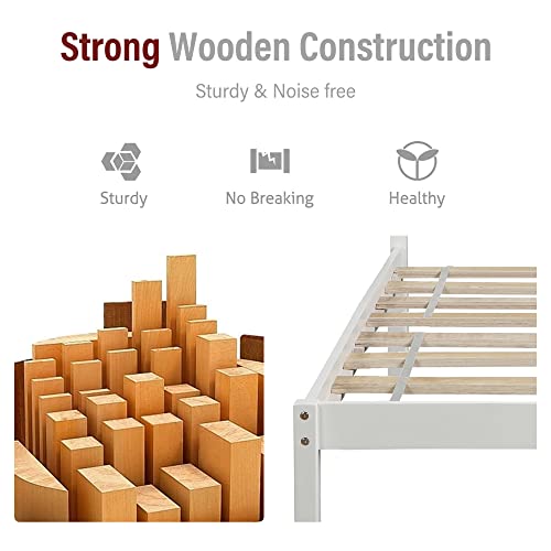 Merax Wood Platform Bed Frame With Headboard, Wood Slat Support, No Box Spring Needed,Twin,White #TOP4
