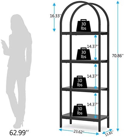 Tribesigns 4-Tier Open Bookshelf, 70.8" Black Wood Bookcase Storage Shelves with Metal Frame, Freestanding Display Rack Tall Shelving Unit for Office, Bedroom, Living Room(1PC, Black)