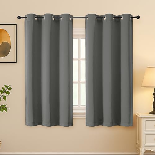 Image of Simplebrand Light Grey Curtains for Bedroom 54 Inch Length 2 Panels Set, Room Darkening Thermal Insulated Energy Saving Curtains for Nursery, Grommet Solid Soft Window Treatment Drapes, W40 x L54