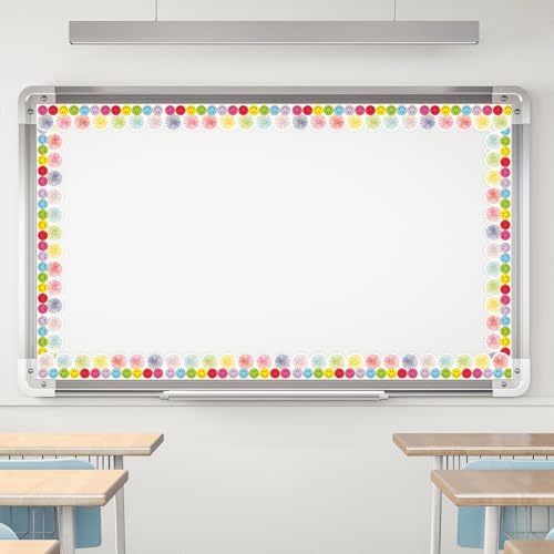 Image of Whaline 32.8 Ft Colorful Happy Face Scalloped Bulletin Board Borders Back to School Smile Face Firework Die-Cut Rolled Border Trim for Classroom Office Chalkboard Decoration