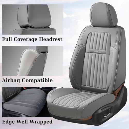 Image of Coverado Front Seat Covers, Car Seat Cover, Gray Seat Covers for Cars, 2PCS Car Seat Protector, Waterproof Faux Leather Car Seat Cushion, Luxury Seat Cushions, Auto Seat Covers Fit for Most Vehicles