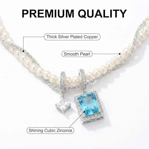 4-in-1 Detachable Pearl Necklace with Blue Cubic Zirconia Pendant, Elegant Gift for Women & Girlfriend, Romantic Jewelry for Birthday, Anniversary, Valentine’s Day - image 2