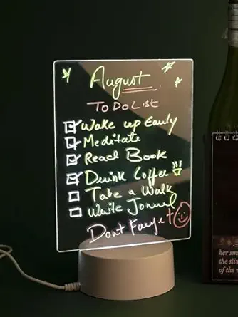 Kreasy 3D Acrylic Writing Board, Dry Erase Board with Light, LED Message Board with White Pen & Stand, Daily Planner/Gifting/Night Lamp/Decoration/Office (1 White Pen, 19 CM X 14.5 CM)