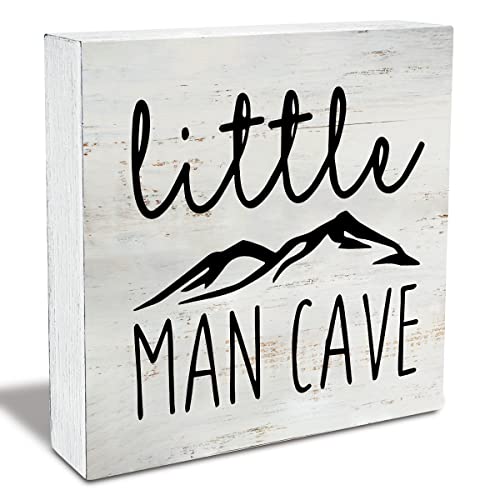 Image of Rustic Little Man Cave Wood Box Sign Nursery Wooden Box Sign Farmhouse Home Kid's Room Desk Shelf Decor Gift (5 X 5 Inch)