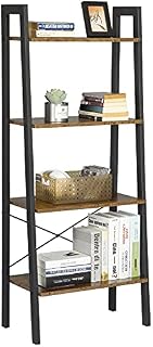 Yaheetech Ladder Shelf, 4-Tier Stable Storage Rack, Industrial Bookcase with Metal Frame for Living Room/Bedroom/Kitchen/Study, Rustic Brown