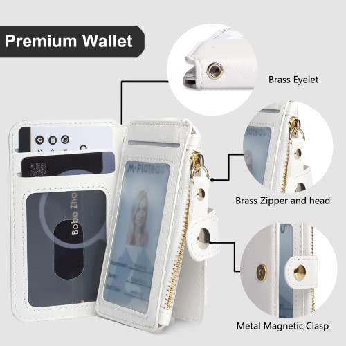 Image of M-Plateau Phone Wallet Stick on, PU Leather Card Holder with Zipper Pocket Compatible with iPhone Case (White)