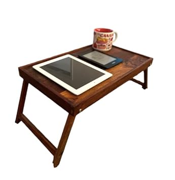 Wood Chop Foldable Multipurpose Work from Home Office Laptop Table/Bed Desk/Breakfast Table, Acacia Wood,50 X 30 cm, Brown
