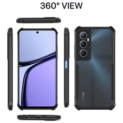 Image of Pikkme Back Cover for Realme C65 | Ultra Hyrbid | Full Camera Protection | Raised Edge | Crystal Clear Transparent Bumper Case (Black)