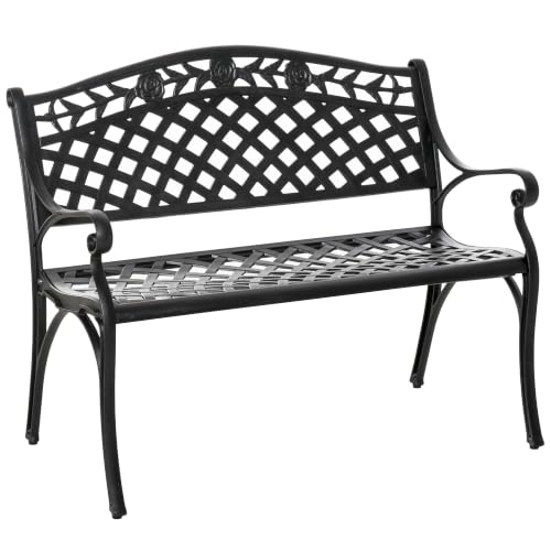 Outsunny 2-Sitzer Sitzbank Wetterfest Gartenbank Schwarz 102,5x61x84 cm