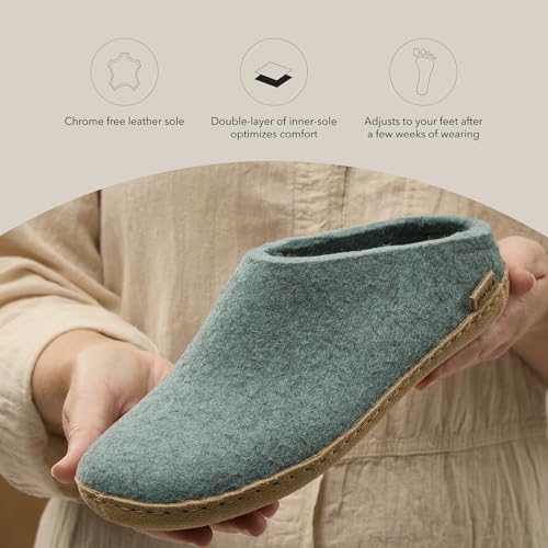 Image of Glerups 100% quality wool mix Slipper with leather sole - Unisex Slip-on