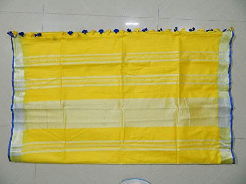 Image of STB-SILK TEXTILES BHAGALPUR Women's Linen Slub Saree With Contrast Blouse Piece