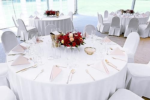 12 Pack White Round Tablecloth 120 Inch - Polyester Table Cloth for Round Tables, Premium Circle Tablecloth Linens Washable Fabric Bulk Table Cover for Wedding Party Banquet Restaurant Reception by REWOMC - Image 6