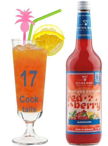 Flying Bird Red Berry Cocktail | 0,7l Flasche für 17 alkoholfreie Mixgetränke | Orangensaft dazu, schütteln, fertig
