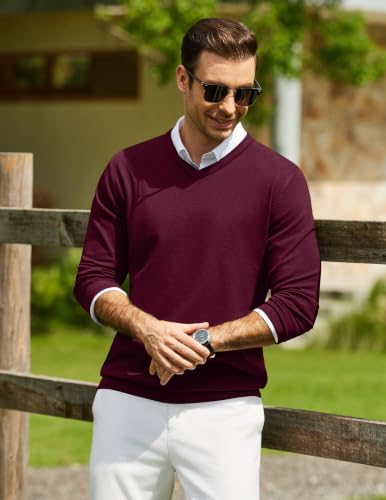 Image of COOFANDY Mens Casual V Neck Sweater Knit Slim Fit Long Sleeve Pullover Top