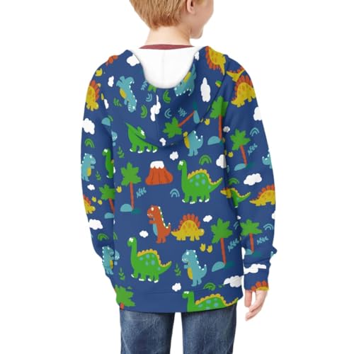 GLUDEAR Kids Dinosaur Hoodies Boys Girls Cartoon Dinosaur Zipper Jacket Pullover Hooded Sweatshirt for 6-16 Years4