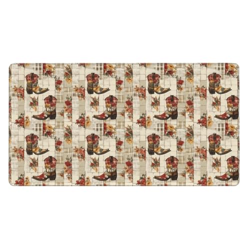 Grand tapis de souris de jeu motif bottes de cowboy vintage avec base en caoutchouc imprimé
