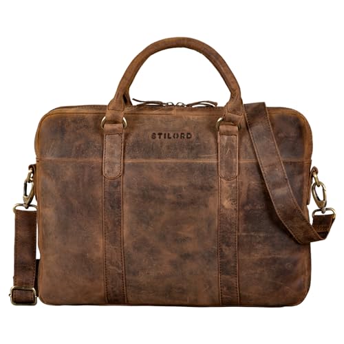 Bolso de negocios de cuero para hombre maletín para ordenador 13,3 pulgadas y carpetas DIN A4 4