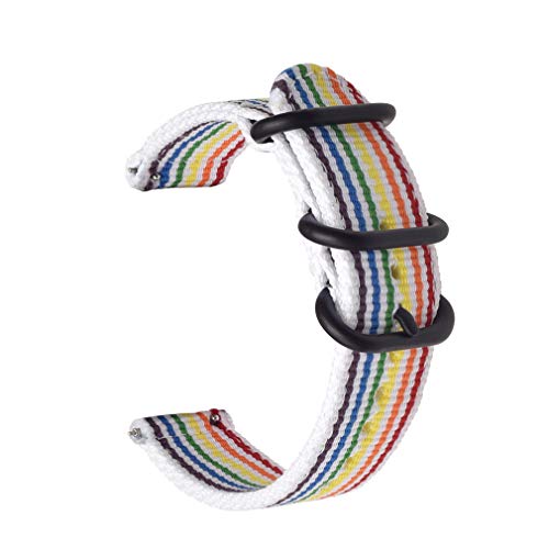 Quick Release 2 Pieces NATO Watch Band Thick Nylon Strap Colorful Stripes Black Buckle 20mm