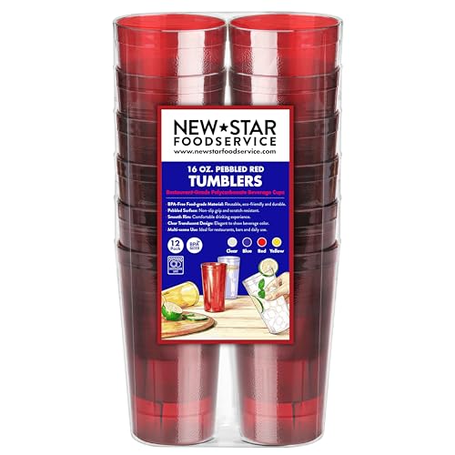 New Star Foodservice Restaurant-Grade Polycarbonate Beverage Tumblers, 16 oz, Red, Set of 12
