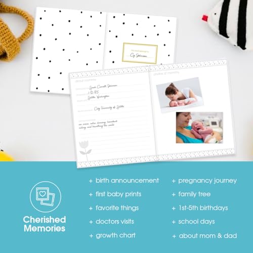 Image of Pearhead Hello Baby First 5 Years Memory Book | Gender-Neutral Baby Book, Songram Photo Cover Insert, Pregnancy to Kindergarten Milestone Journal