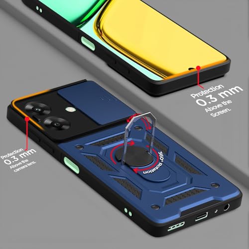 Image of Pikkme D10 Tough Armor Bumper Case | 360 Protection Case | Sliding Camera Shield Cover & Ring Holder Stand Back Cover for Realme Narzo N61 / Realme C61 4G (Blue)