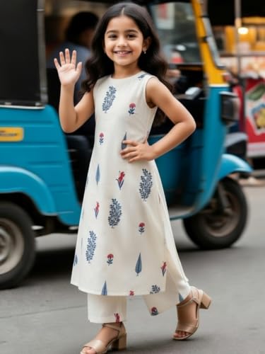 Image of Girls Kids Kurta Palazzo Set | Kids Kurta Salwar Suit Set | Ethnic Top & Palazzo Set for Kids Girls