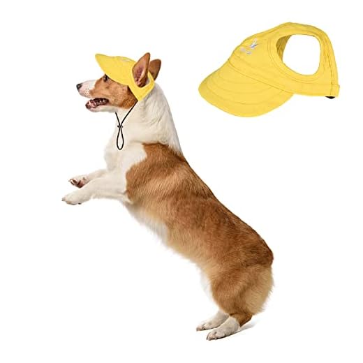Harikaji Dog Hat with Ear Holes, Dog Baseball Outdoor Cap, Adjustable Summer Sport Hat for Small Medium Dogs Cats(Yellow,XL)