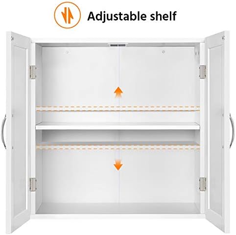 Yaheetech 2PCS Kitchen Cupboard Storage Bathroom Wall Cabinets Organiser/Unit with Double Door and Adjustable Shelf White 59.5x31x59.7cm
