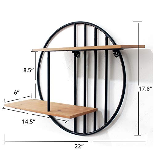 Funerom Rustic Wood And Metal Wall Mounted Floating Shelves Decorative Round Wall Shelf For Living Room, Bathroom, Kitchen #TOP2
