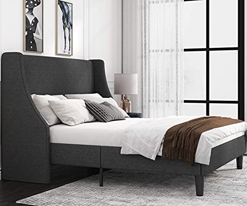 Allewie Full Size Bed Frame, Platform Bed Frame With Upholstered Headboard, Modern Deluxe Wingback, Wood Slat Support, Mattress Foundation, Dark Grey #TOP2