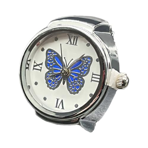Retro Watch Rings Butterfly Round Quartz Analog Alloy Shells Finger Ring Watch
