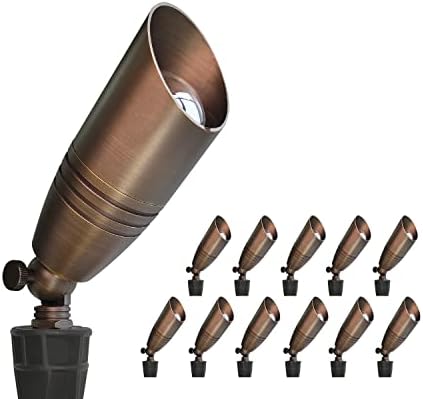 COLOER Die-cast Brass Landscape Spot Lights Outdoor, 12V AC/DC Low Voltage Landscape Lighting Fixture, IP65 Waterproof Directional Uplight Outdoor for Yard(102B,12-Pack Without Bulb)